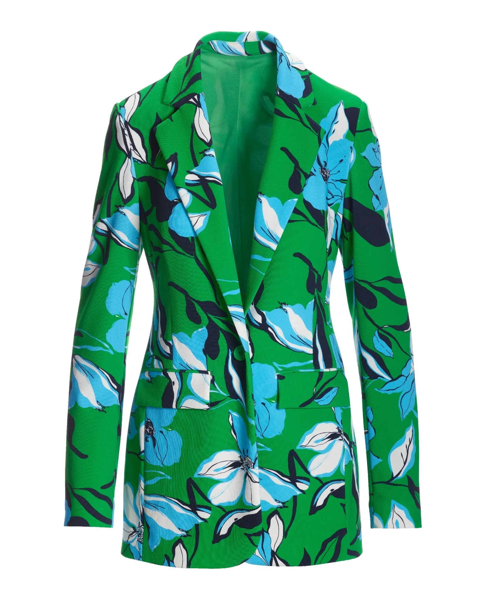 Beyond Travel Summer Lilies Green Print Classic Boyfriend Blazer Fern Green/Maritime Navy