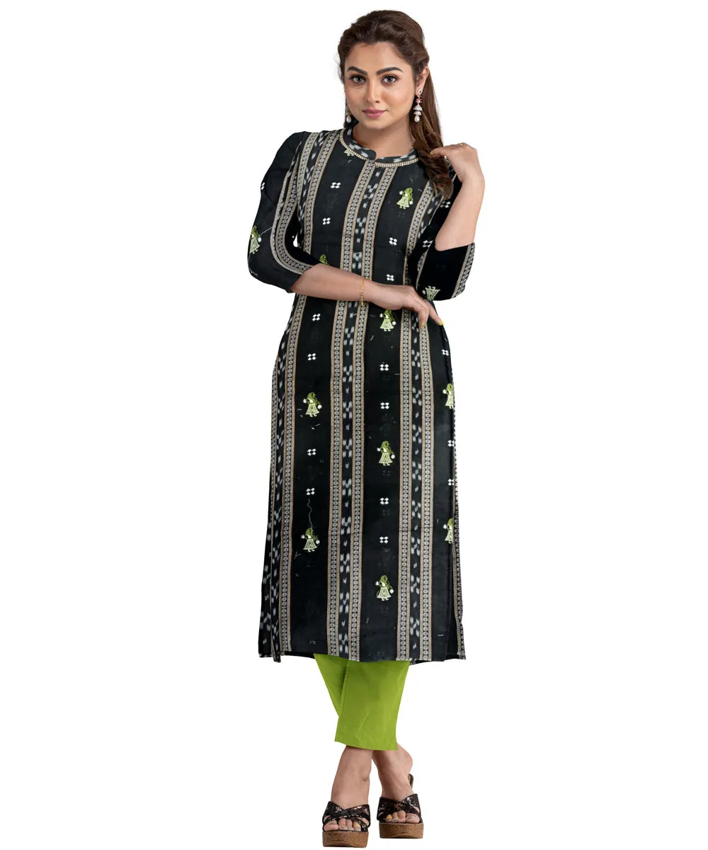 Black olive green handwoven cotton nuapatna dress material