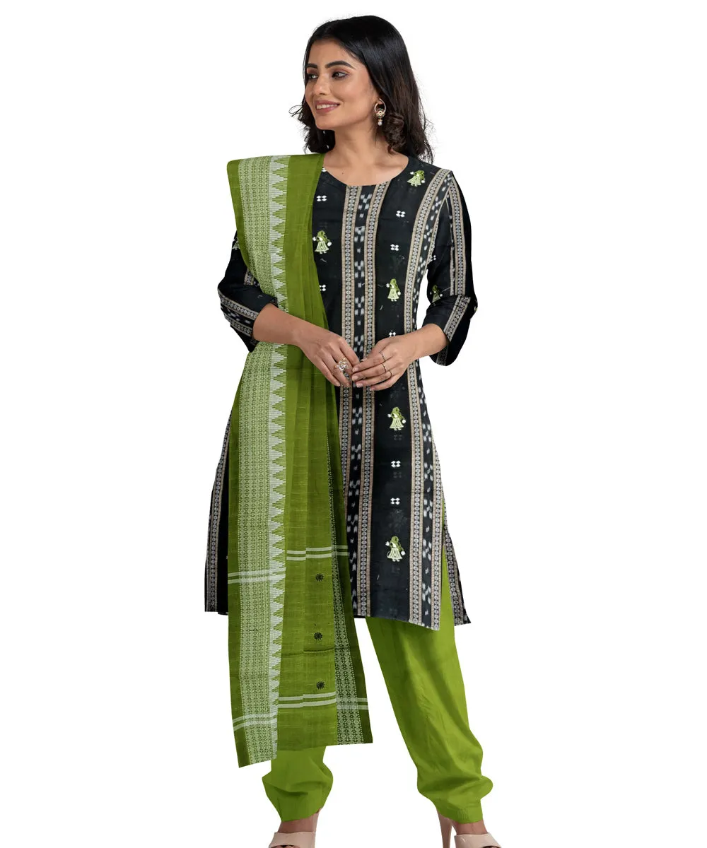 Black olive green handwoven cotton nuapatna dress material