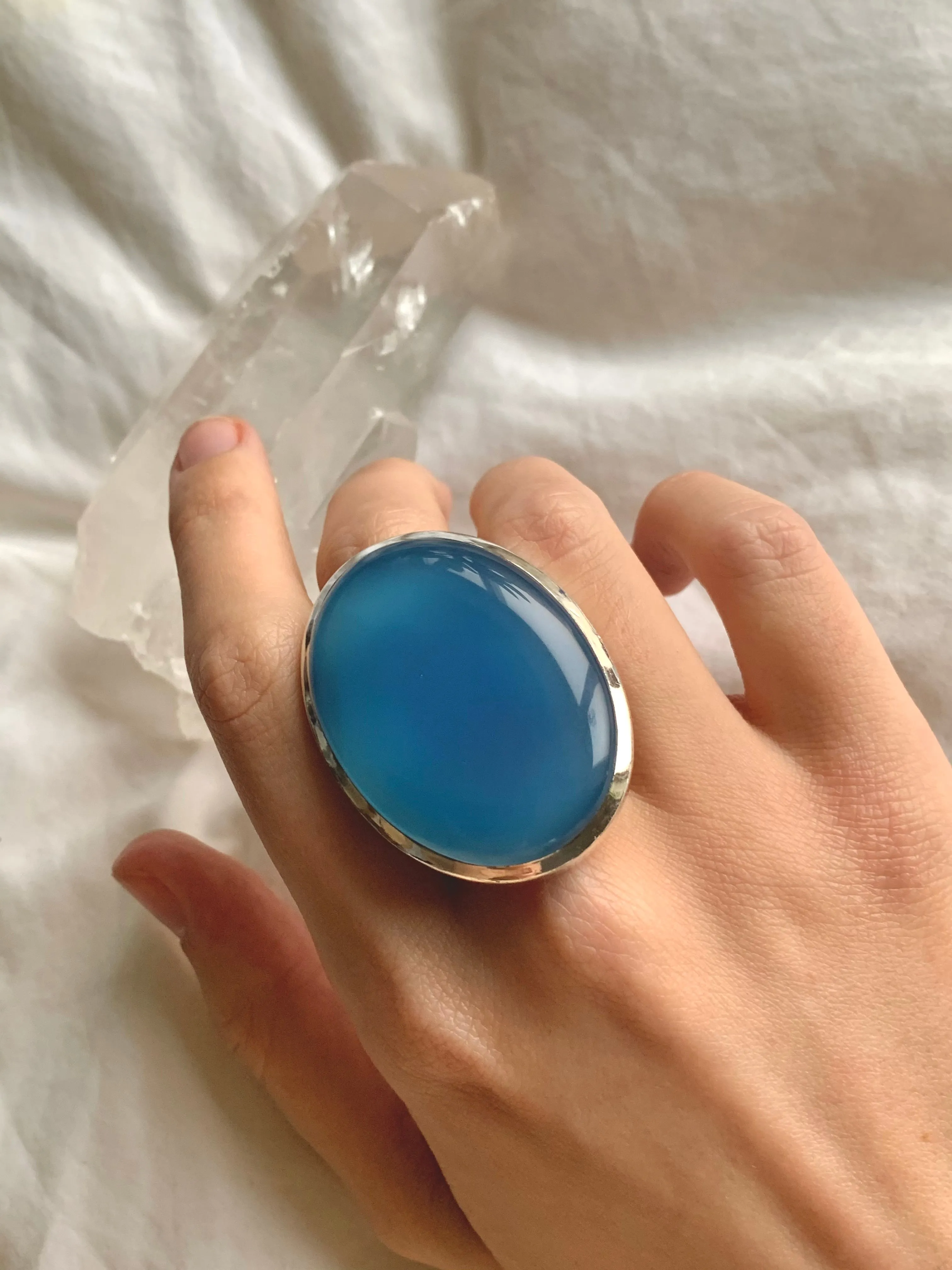 Blue Chalcedony Naevia Ring - XXLarge Oval (US 9)