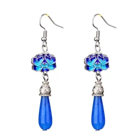 Blue Jade Lotus Drop Earrings