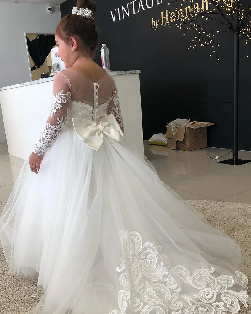 Boho Long Sleeves lace Tulle Flower Girl Dresses