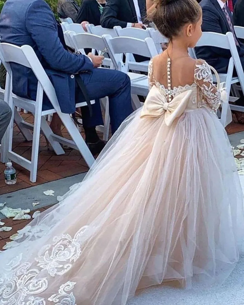 Boho Long Sleeves lace Tulle Flower Girl Dresses