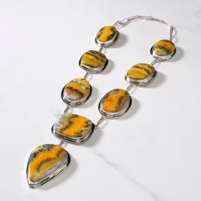 Bumble Bee Jasper Navajo USA Native American Made 925 Sterling Silver Necklace