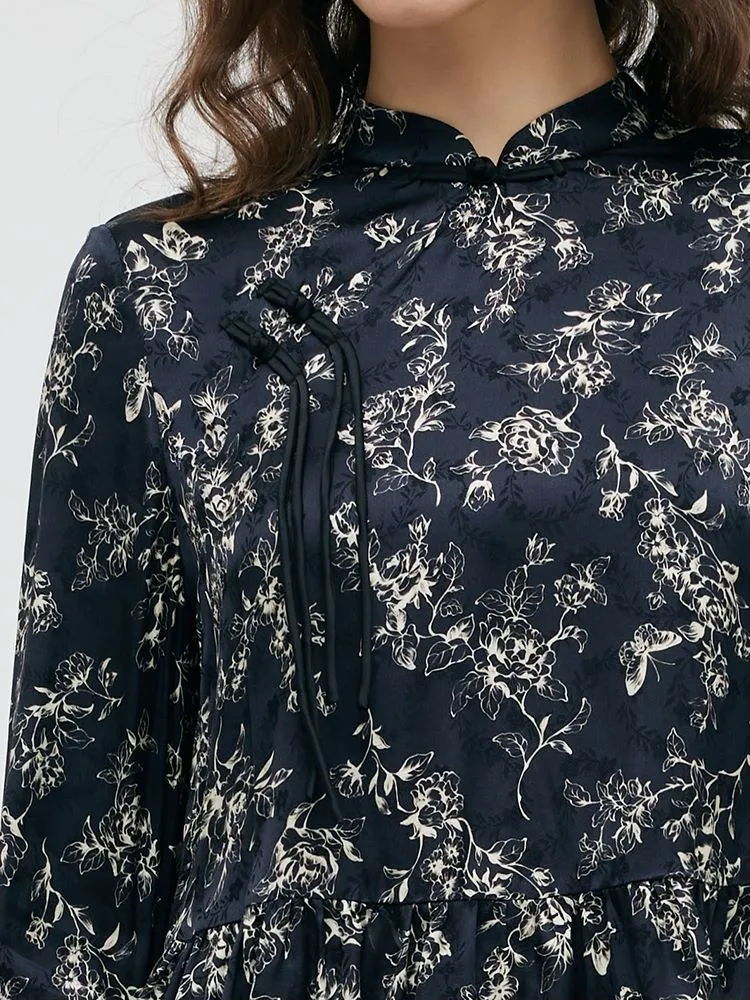 Butterflies Print New Chinese-Style Women Blouse