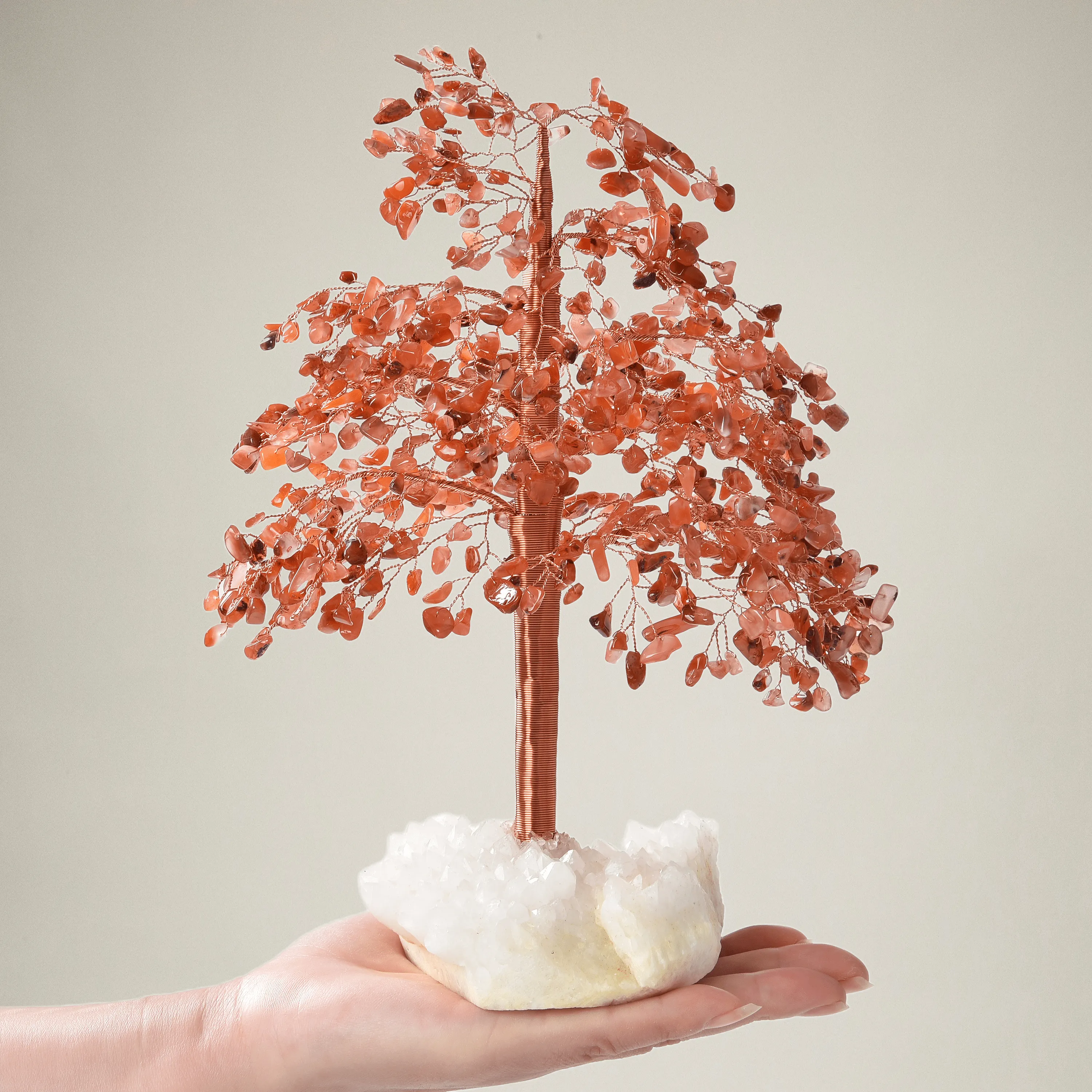 Carnelian Tree of Life on Quartz Cluster Base