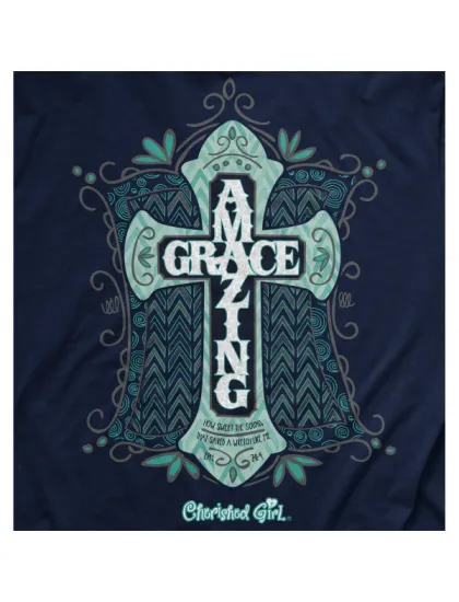 Cherished Girl Amazing Grace Cross Girlie Christian Bright T Shirt