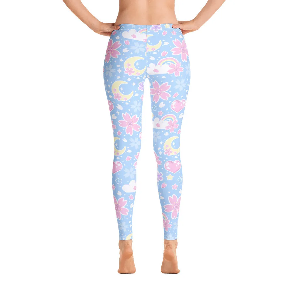 Cherry Blossom Dreams Blue Leggings