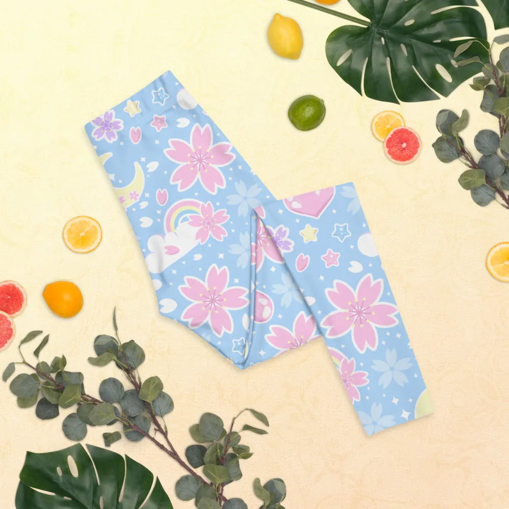 Cherry Blossom Dreams Blue Leggings