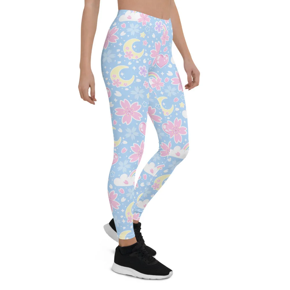 Cherry Blossom Dreams Blue Leggings