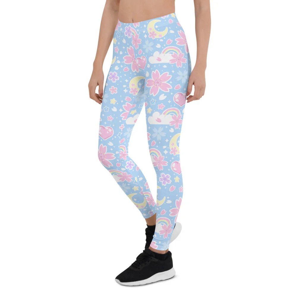 Cherry Blossom Dreams Blue Leggings