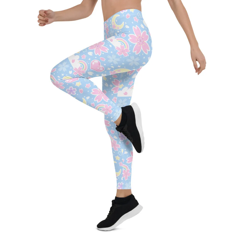 Cherry Blossom Dreams Blue Leggings