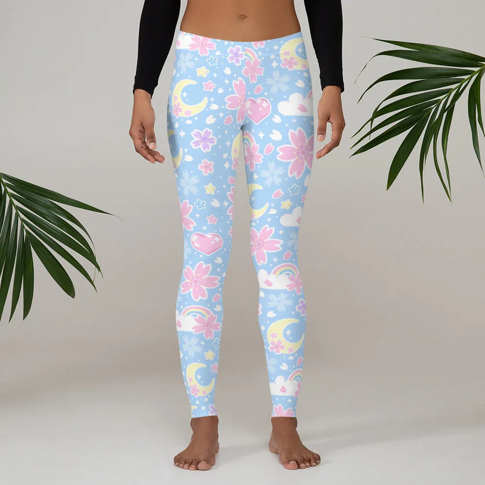 Cherry Blossom Dreams Blue Leggings