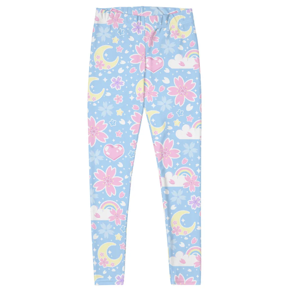 Cherry Blossom Dreams Blue Leggings