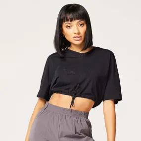 Code Cropped Drawstring Tee - Black