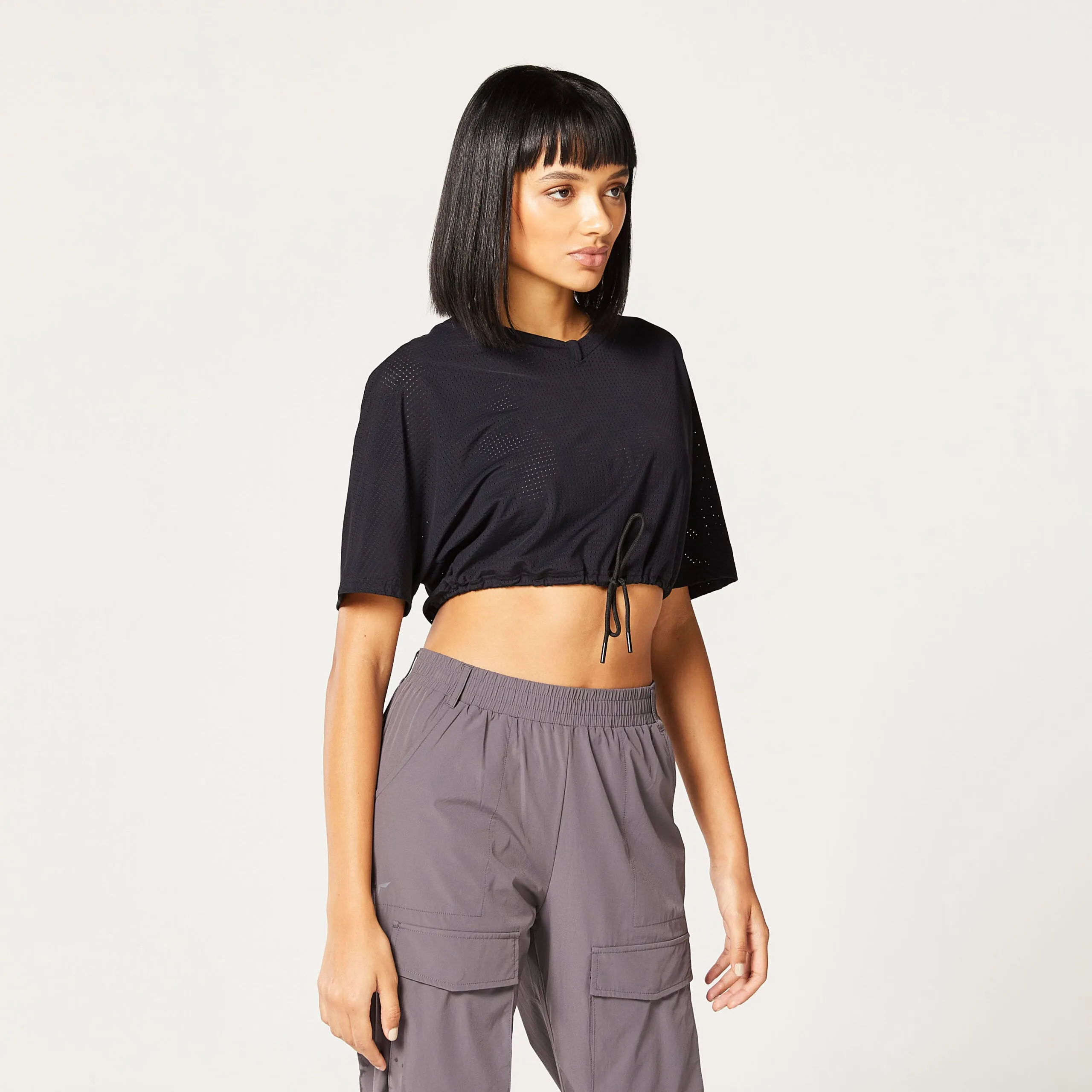 Code Cropped Drawstring Tee - Black