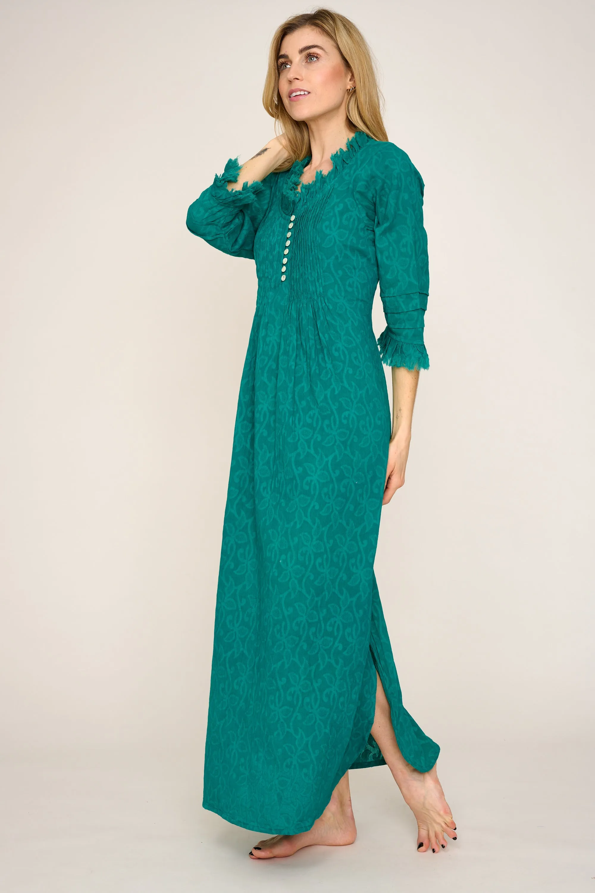 Cotton Annabel Maxi Dress in Hand Woven Teal