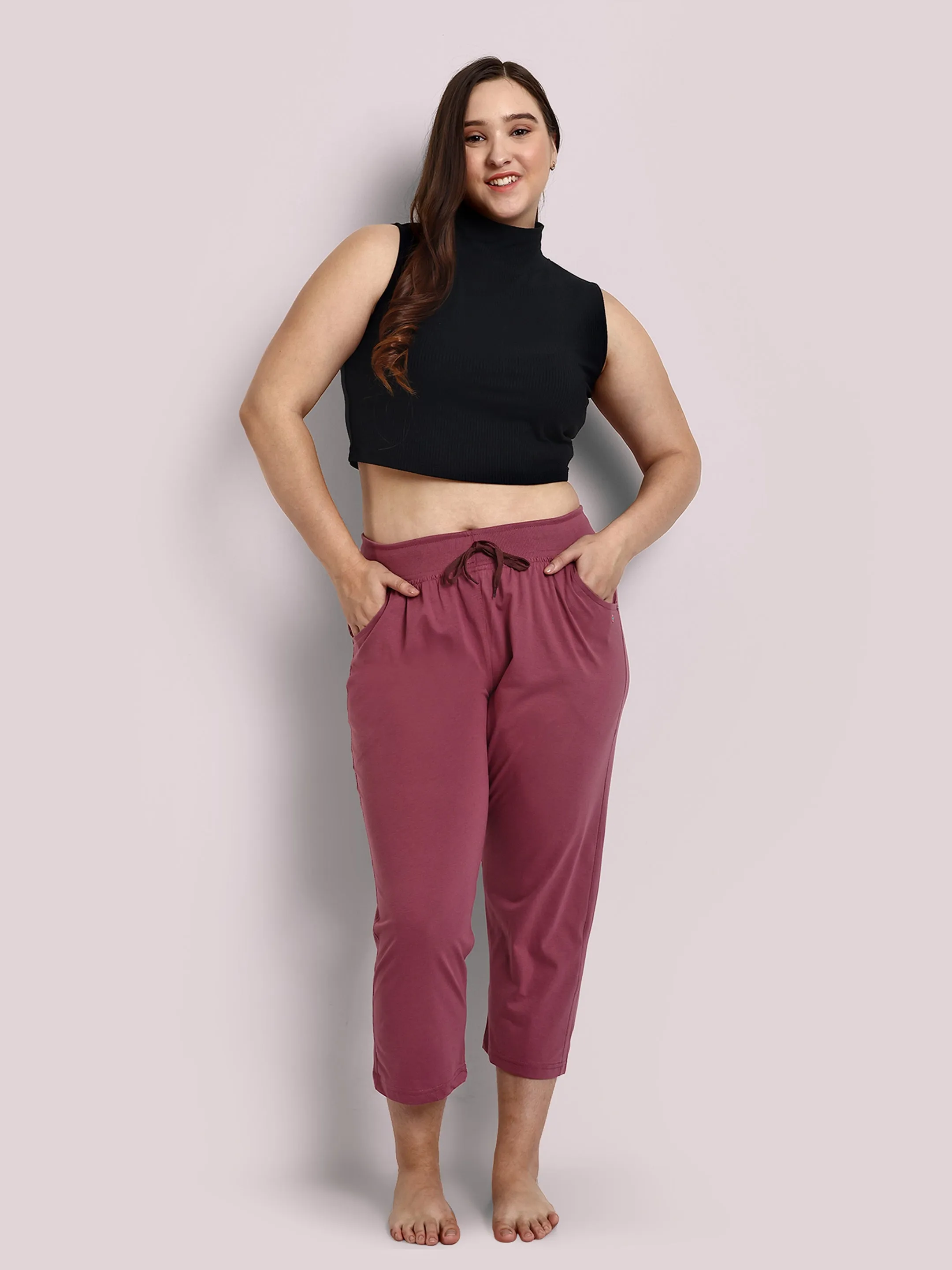 Cotton Capris For Women - Half Capri Pants - MAUVE