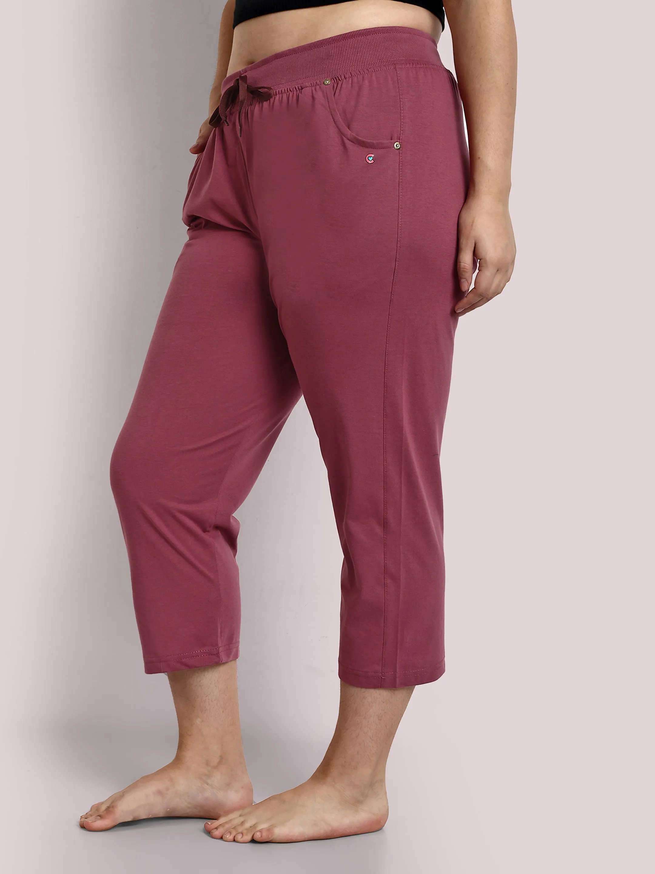 Cotton Capris For Women - Half Capri Pants - MAUVE