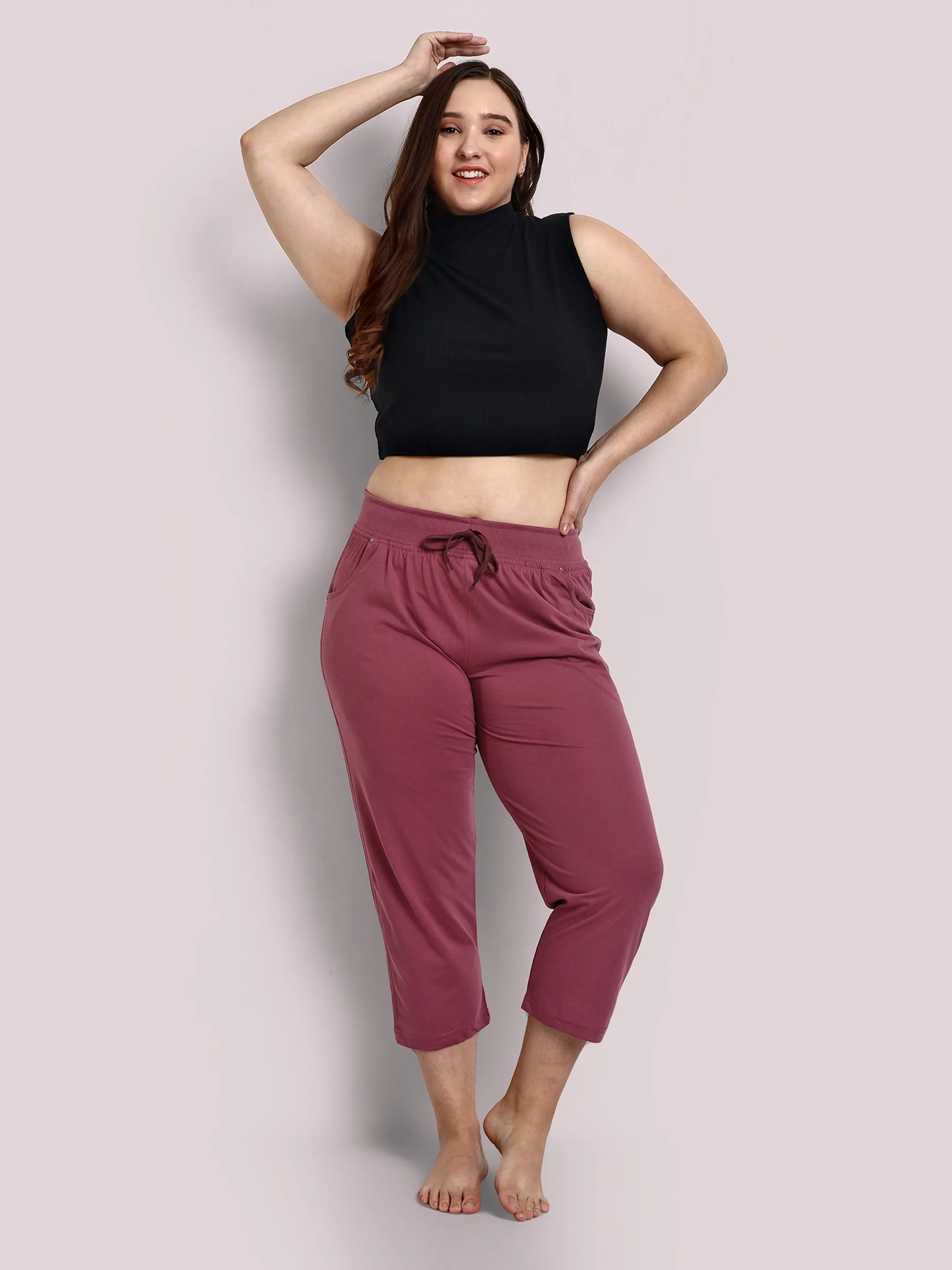 Cotton Capris For Women - Half Capri Pants - MAUVE