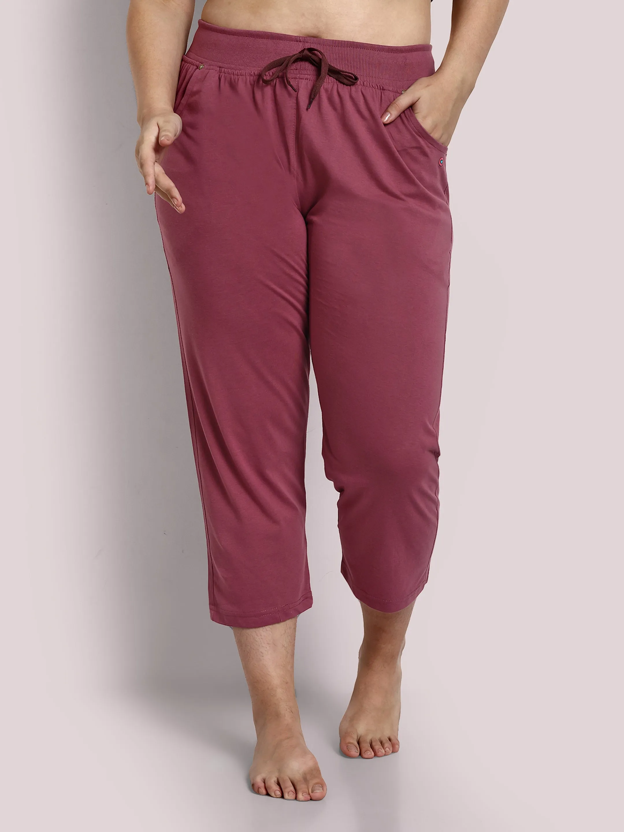 Cotton Capris For Women - Half Capri Pants - MAUVE