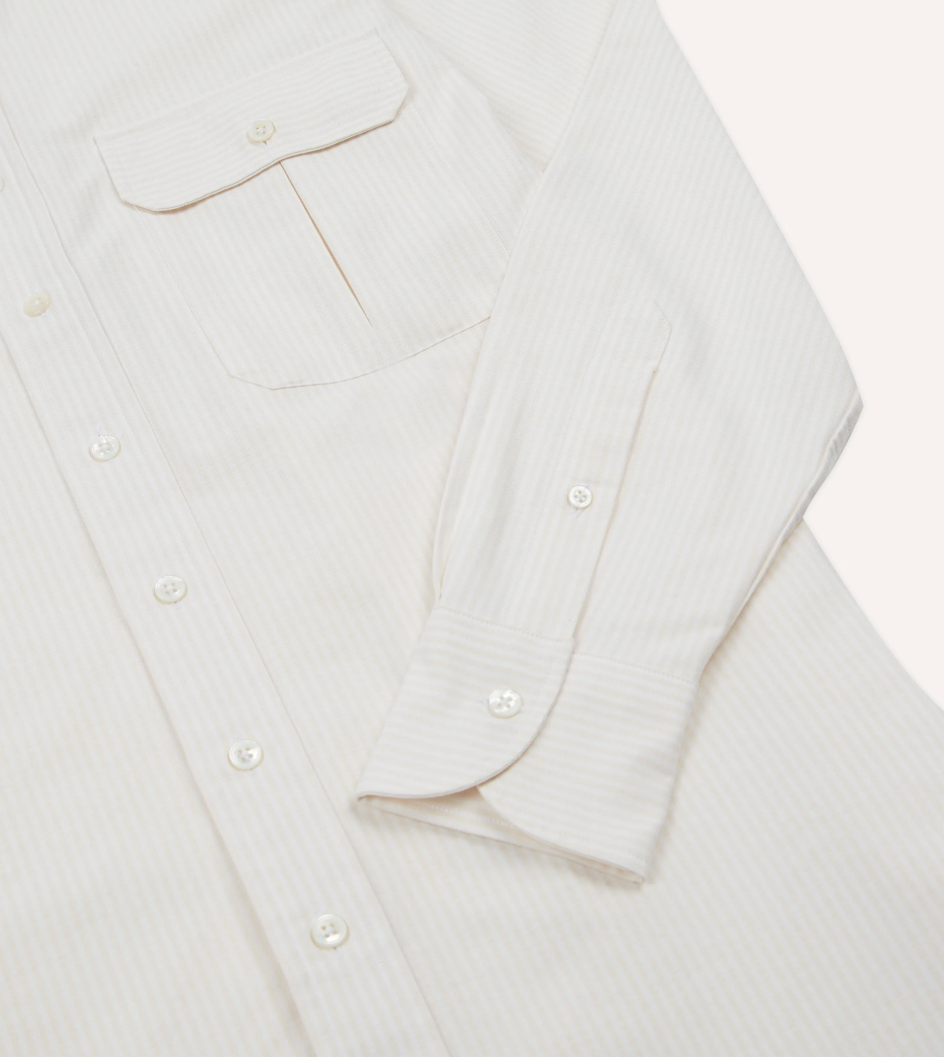 Cream Ticking Stripe Cotton Oxford Cloth Pocket Button-Down Shirt