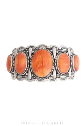 Cuff, Natural Stone, Orange Spiny Oyster, 5 Stones, Hallmark, Contemporary, 3421