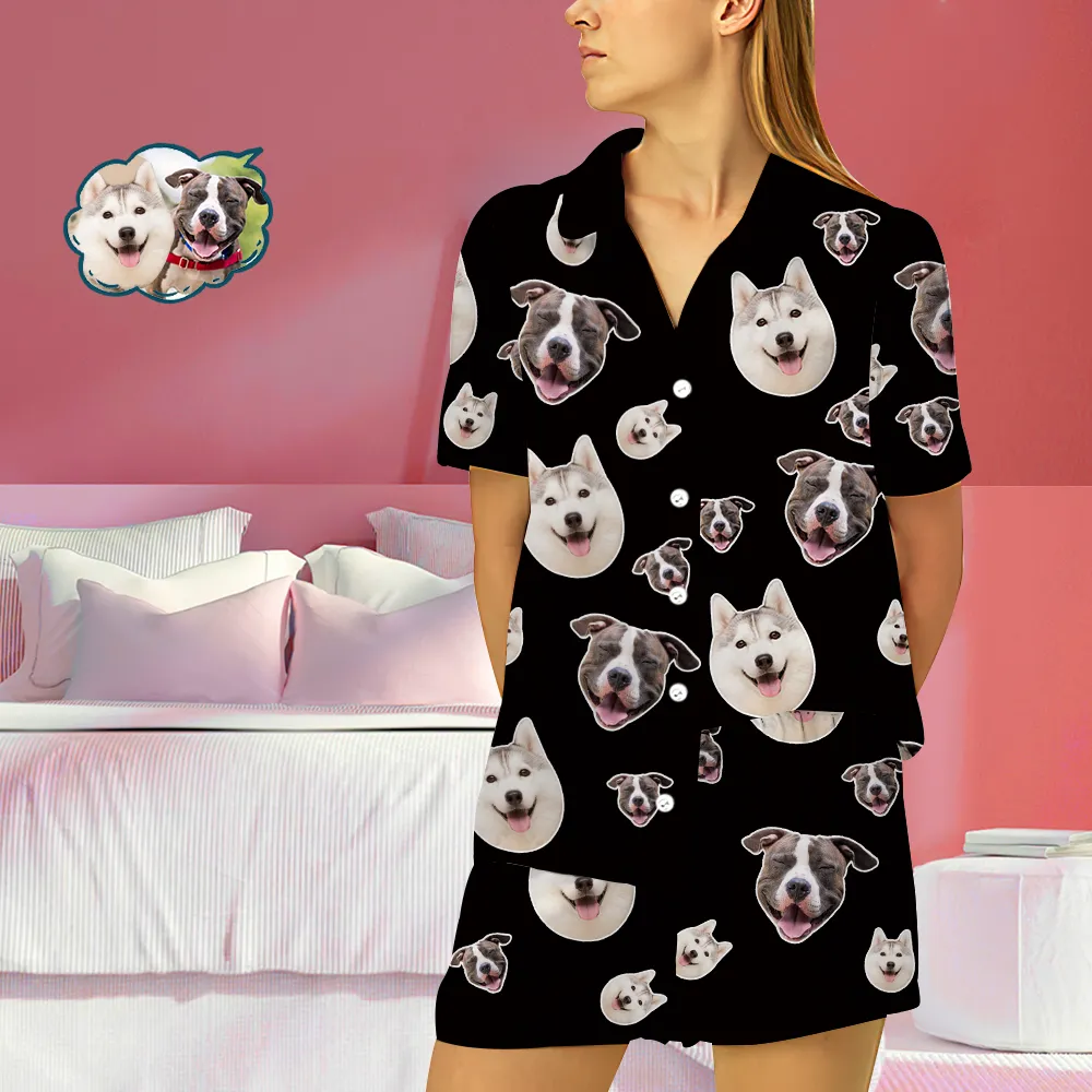 Custom Dog Face Pajamas Short Sleeved Shirtand Pants