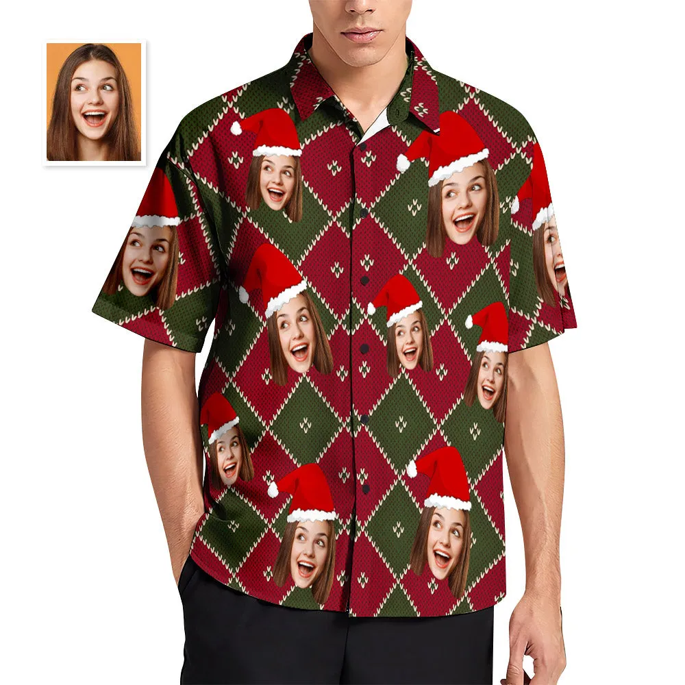 Custom Face Grid Christmas Men's Hawaiian Shirt