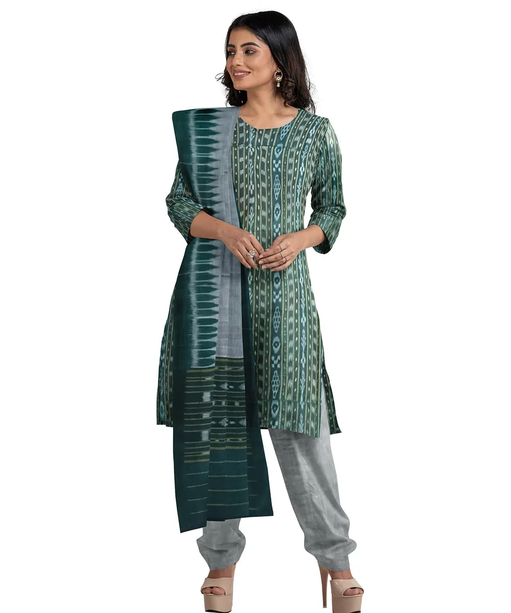 Dark green grey handwoven cotton nuapatna dress material