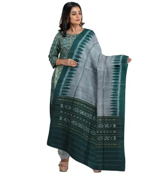 Dark green grey handwoven cotton nuapatna dress material