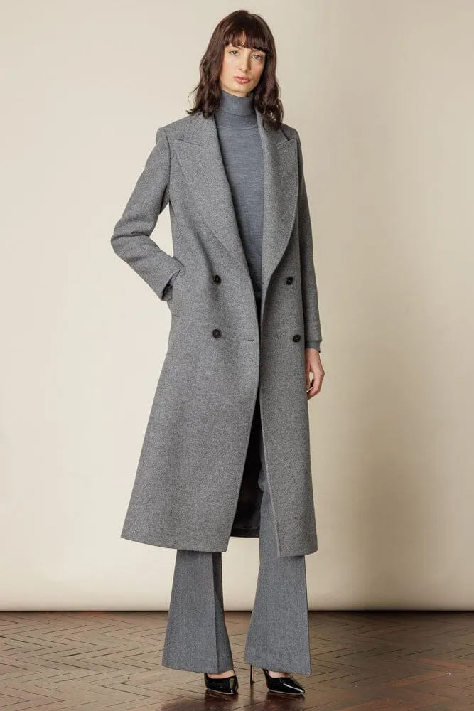 Dita Wide Peak Coat - Grey Wool Silk