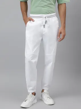 Drawstring Rib Waist White Jogger Pants - Voyager