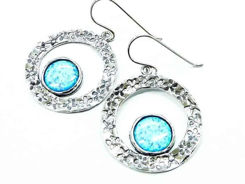 earrings for woman, romantic earrings, silver & blue opals earrings for women / dangling earrings