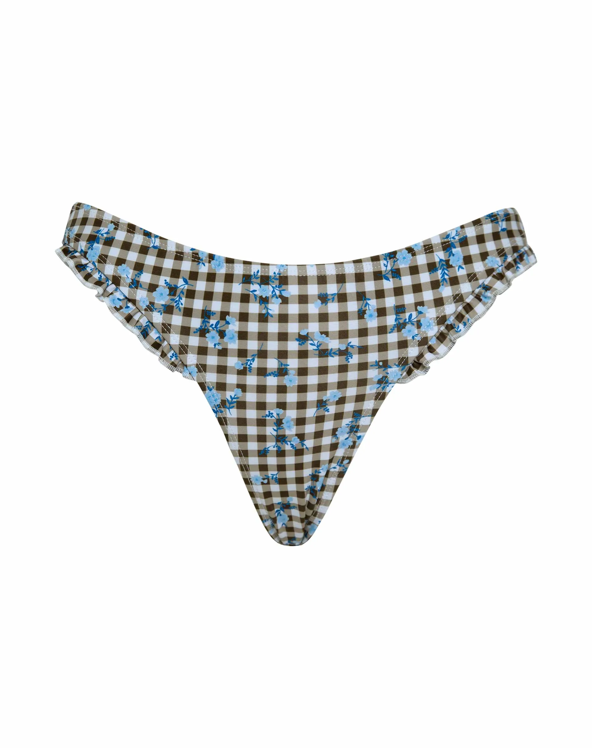 Effie Bikini Bottom in Floral Gingham Brown