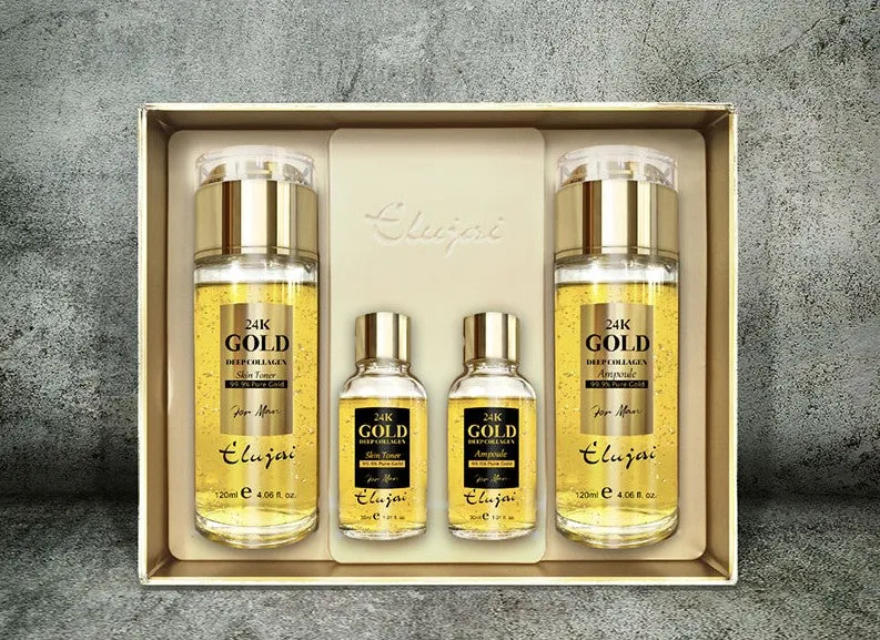 Elujai 24K Gold Deep Collagen Skin Care for Man 99.9% Pure Gold Gift 2p Sets