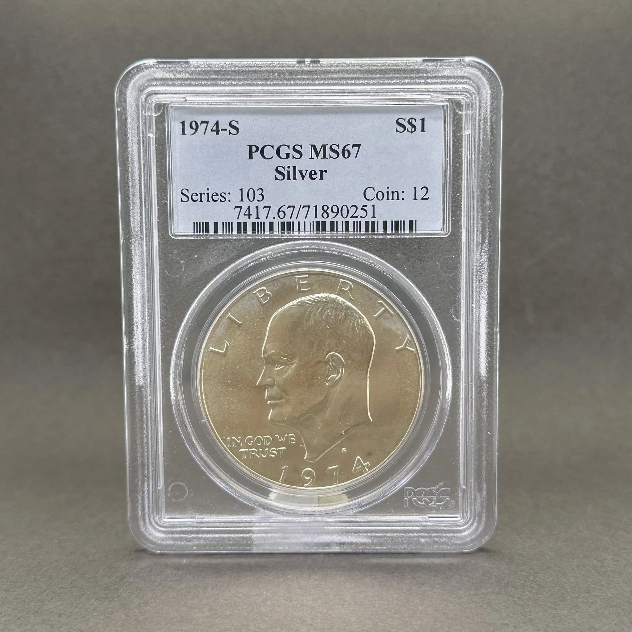 Estate 0.800 Fine Silver 1974 Eisenhower $1 PCGS MS67 Dollar Coin