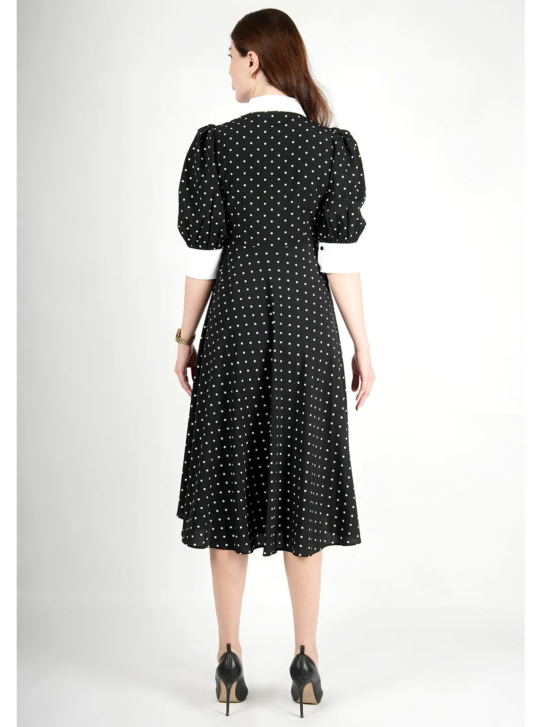 Exude Exploration Polka Dress With Pockets (Black)