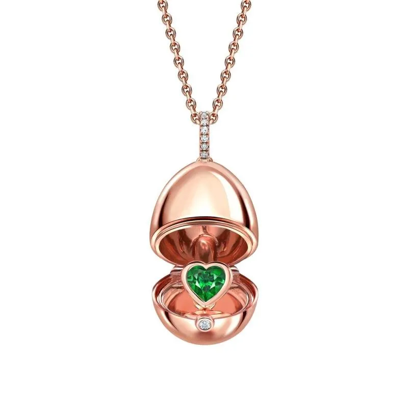 Fabergé Essence Rose Gold Emerald Heart Surprise Locket 18K Rose Gold