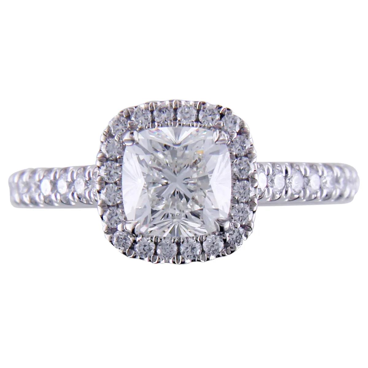 Firecushion 1 Carat Cushion Diamond Halo Platinum Engagement Ring