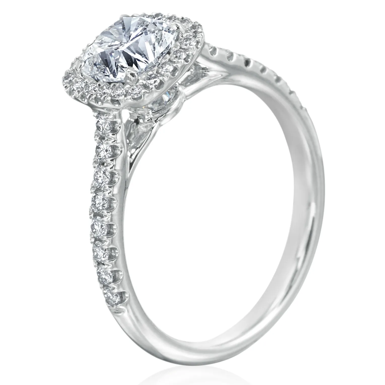 Firecushion 1 Carat Cushion Diamond Halo Platinum Engagement Ring