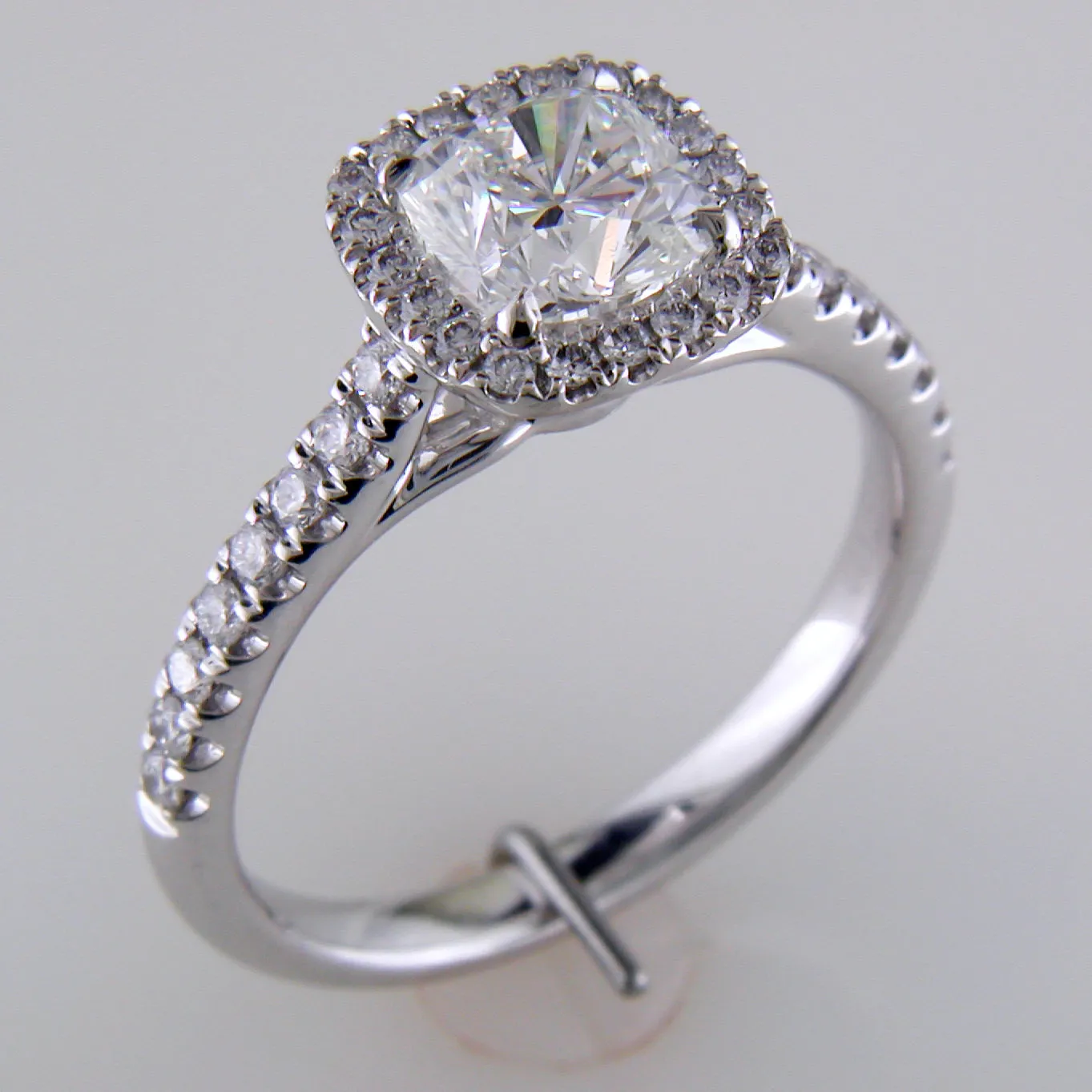 Firecushion 1 Carat Cushion Diamond Halo Platinum Engagement Ring