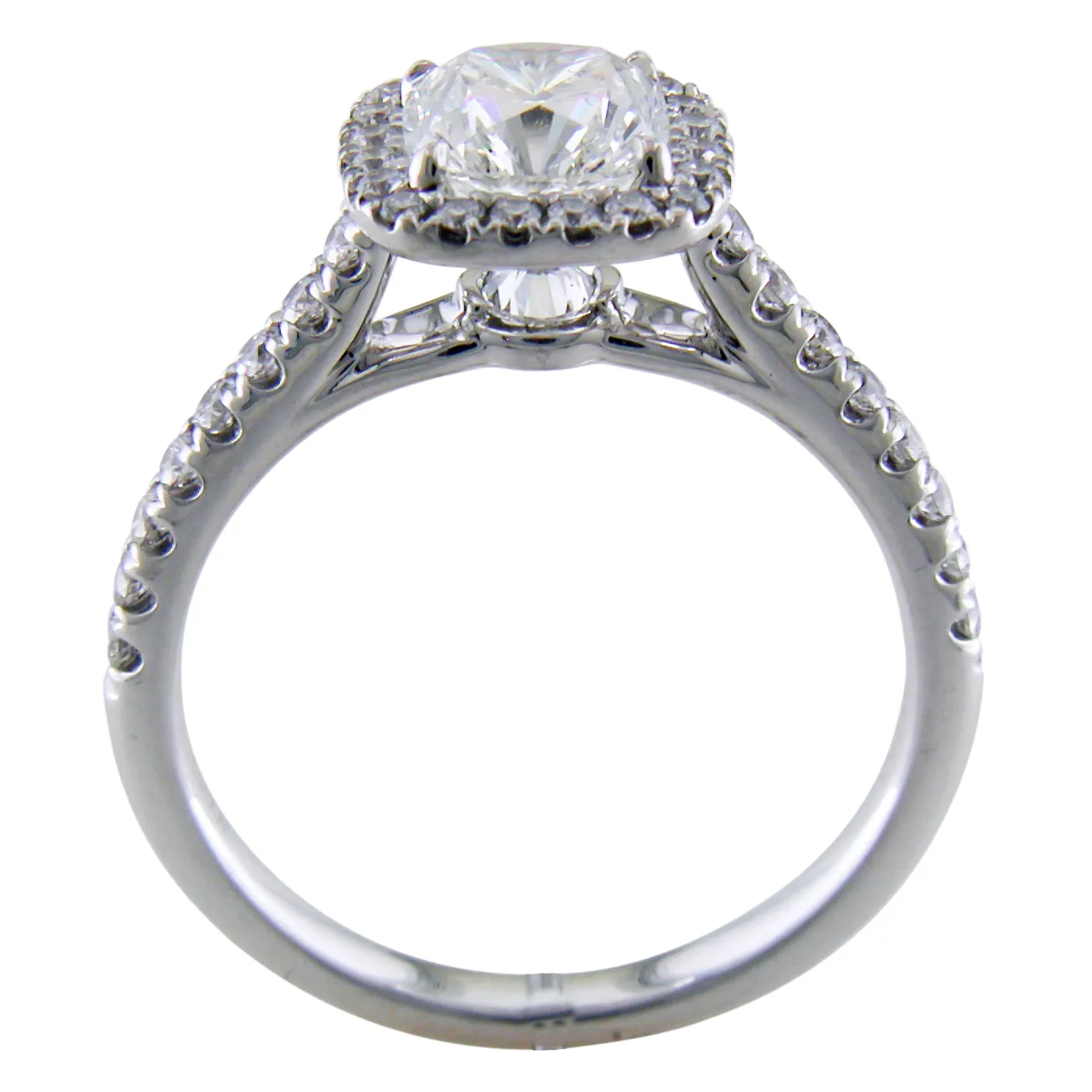 Firecushion 1 Carat Cushion Diamond Halo Platinum Engagement Ring