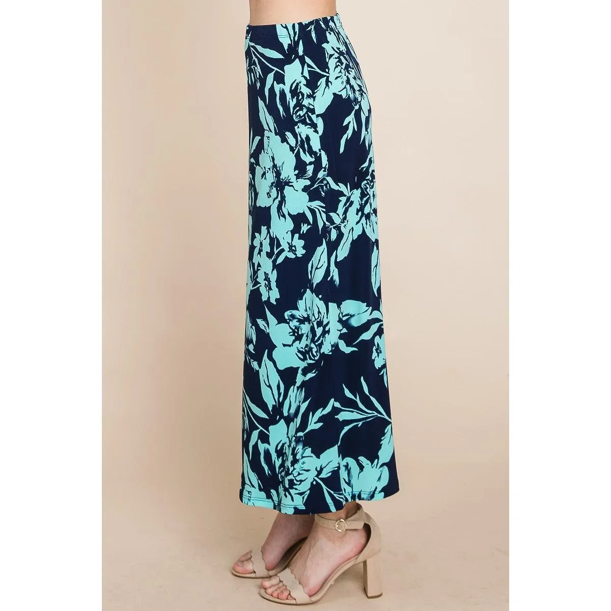 Floral Printed Maxi Skirt With Elastic Waistband