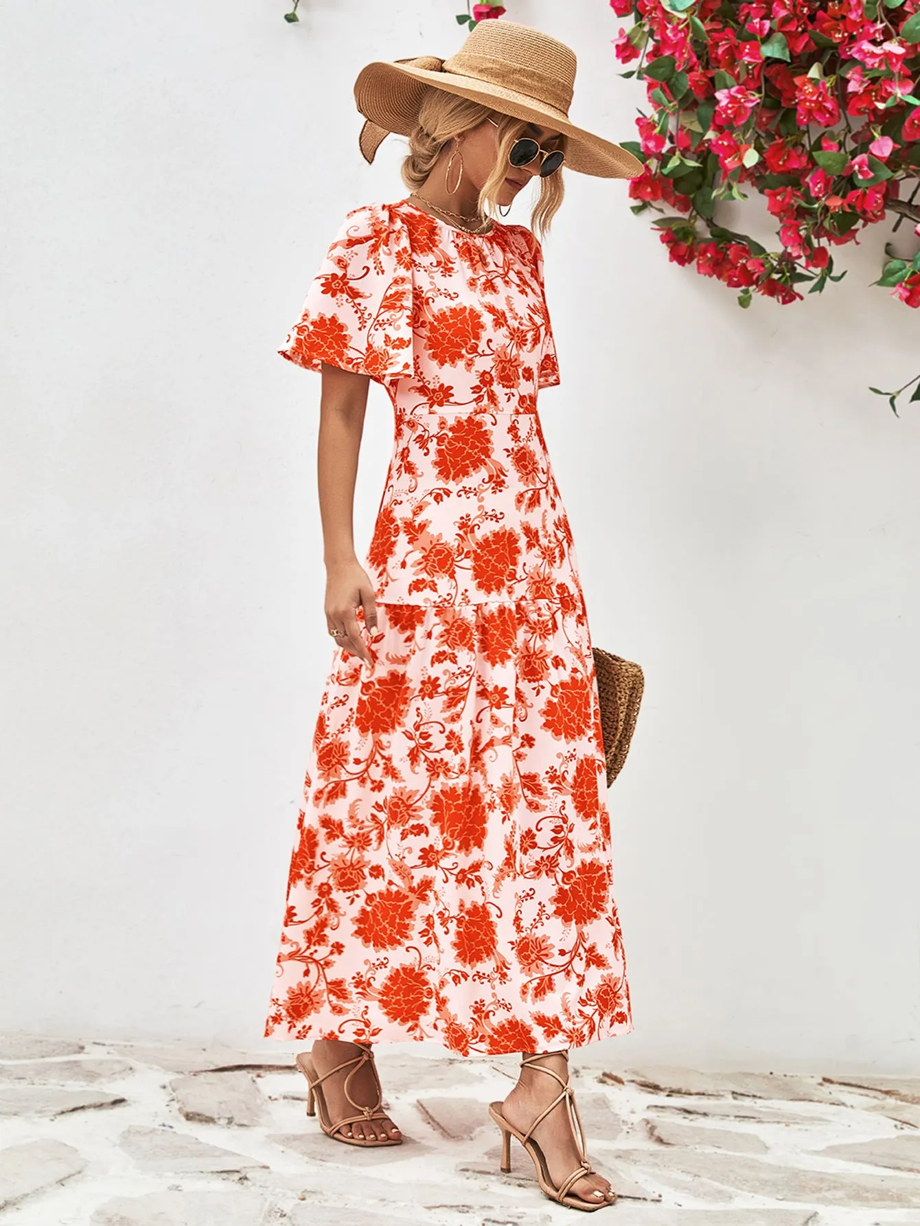 Floral Short Sleeve Maxi Dress