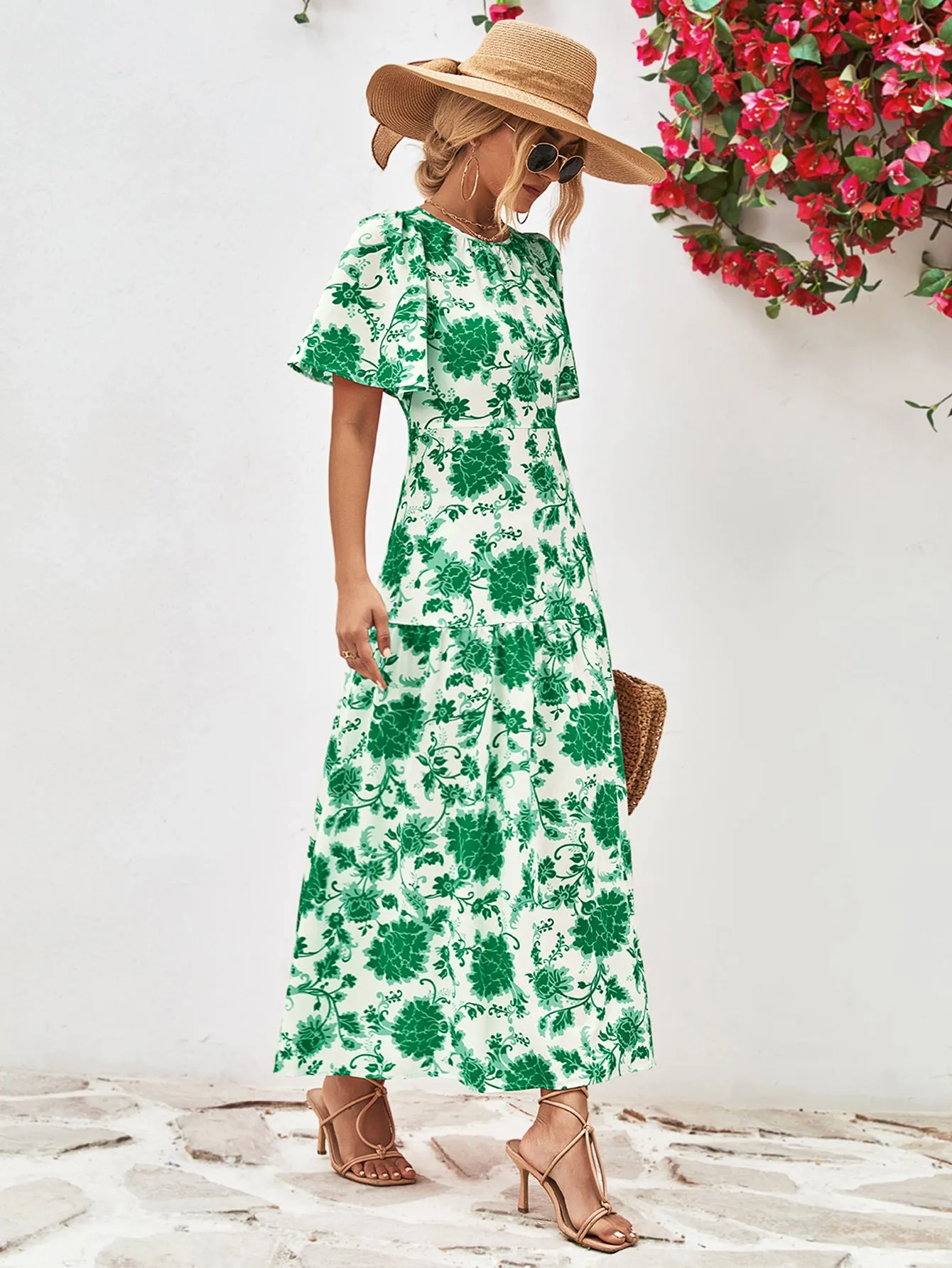 Floral Short Sleeve Maxi Dress