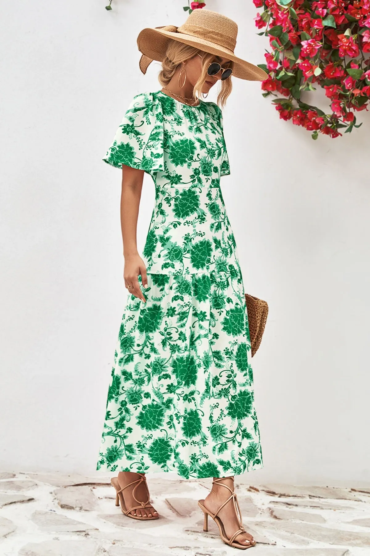 Floral Short Sleeve Maxi Dress