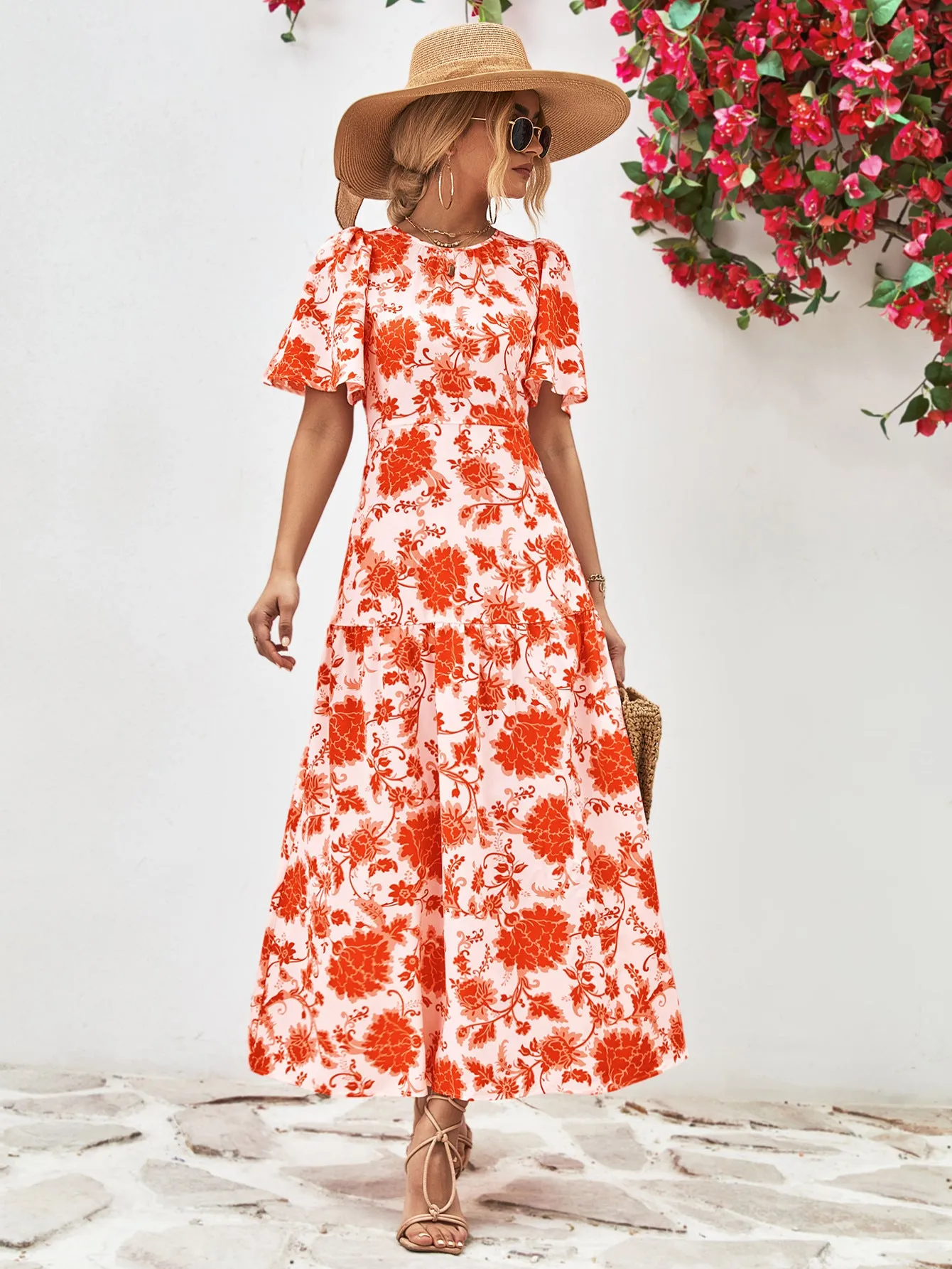 Floral Short Sleeve Maxi Dress