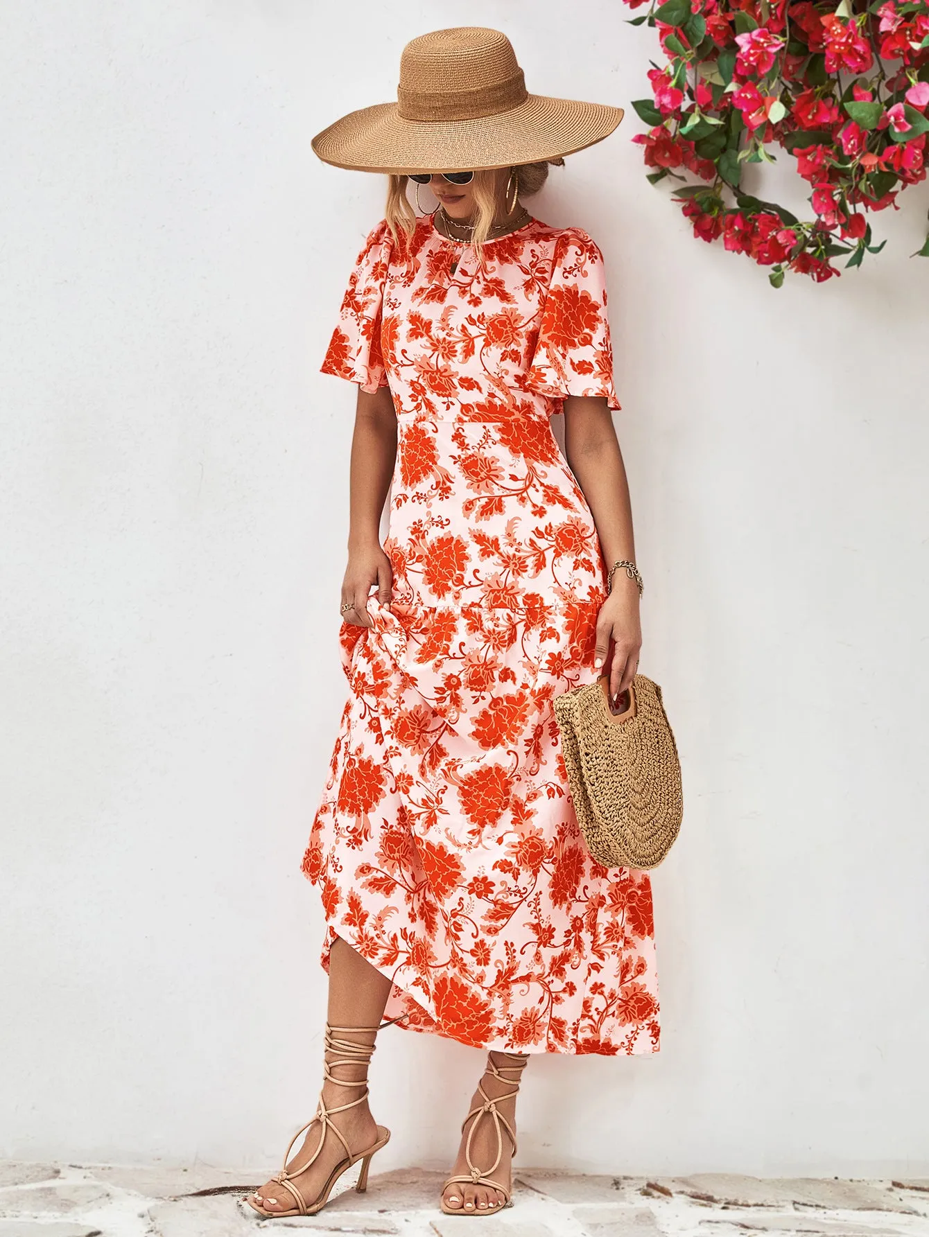 Floral Short Sleeve Maxi Dress