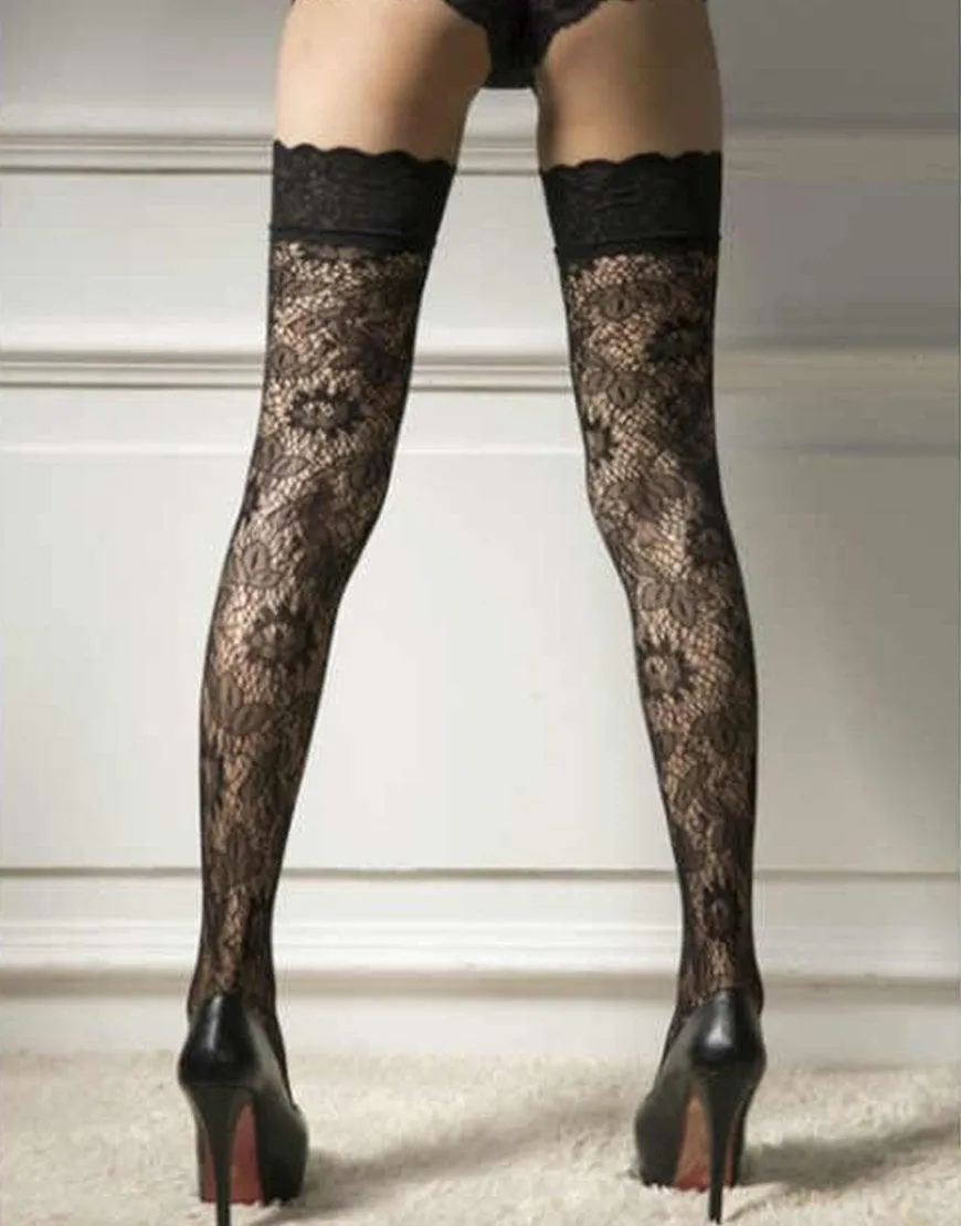 Floral Thigh High Mesh Stockings  Hot Sheer Tight Slim Net Lace Stockings For Women